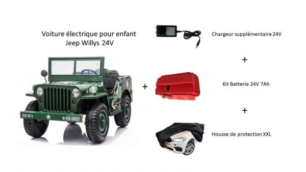 Pack voiture electrique enfant Jeep Willys