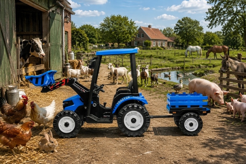 Tracteur de ferme 24V avec remorque et pelle Tracteur de ferme 24V avec remorque et pelle